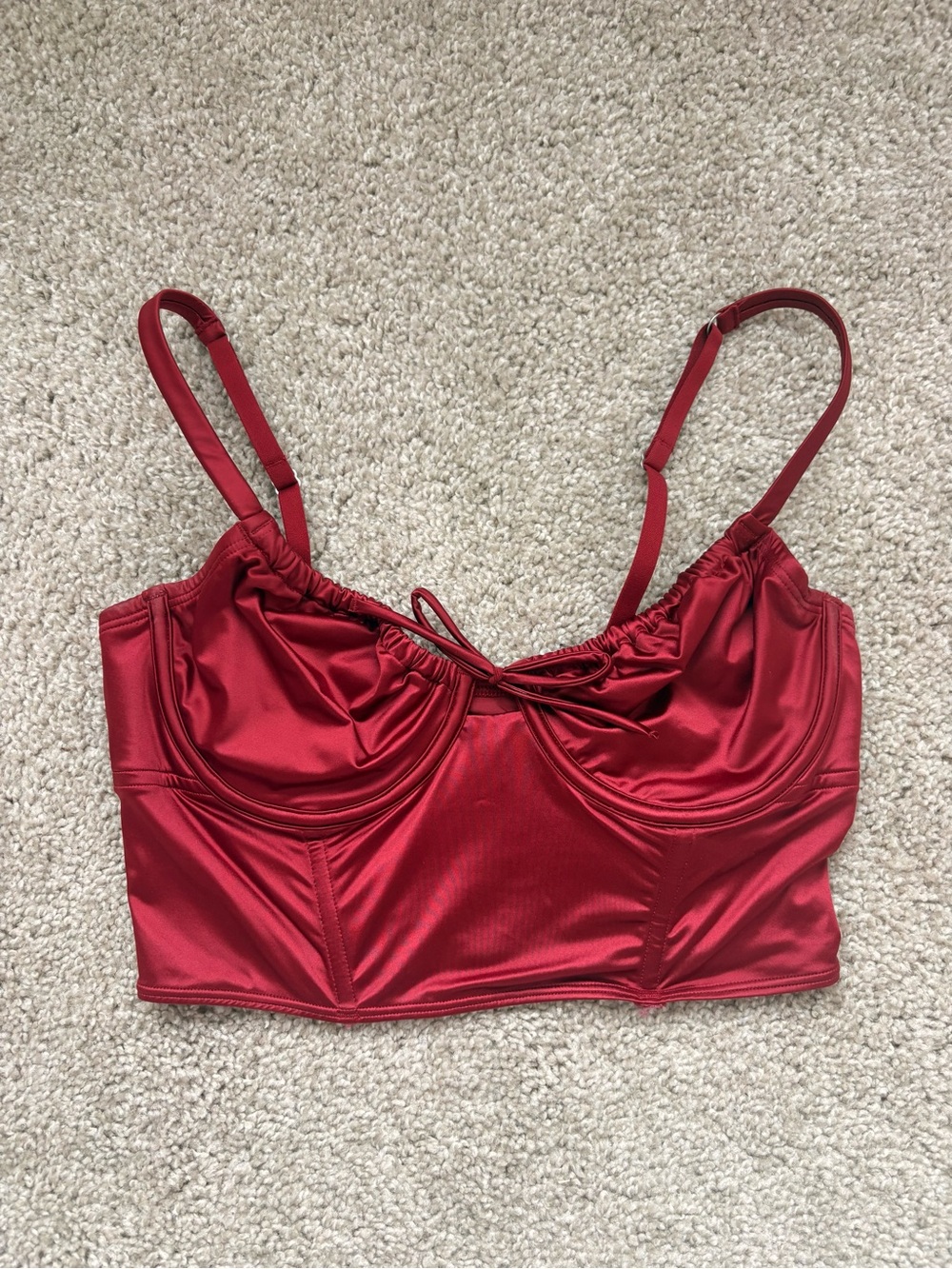 Red Satin Longline Bralette Crop Top